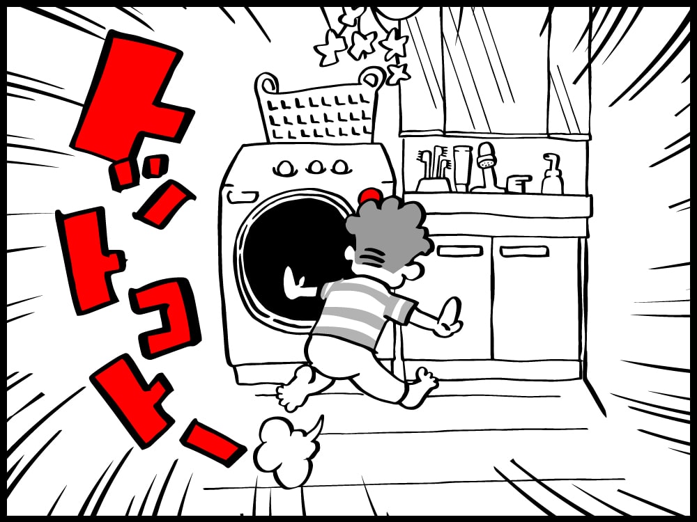 洗面所に駆け寄るカズくん