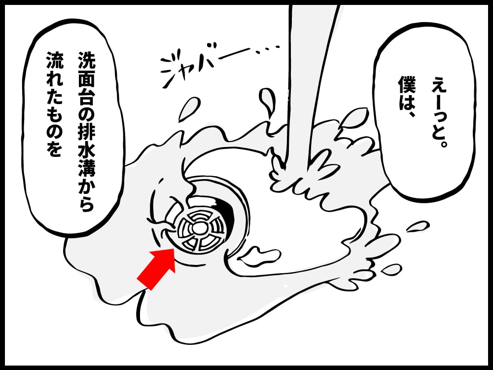 僕は洗面台の排水口から流れた水（髪の毛やゴミなど）を
