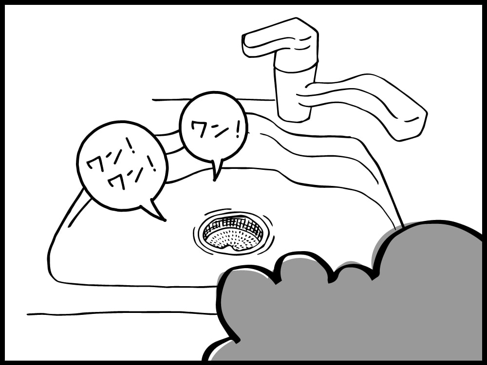 排水口から「わんわんわん」